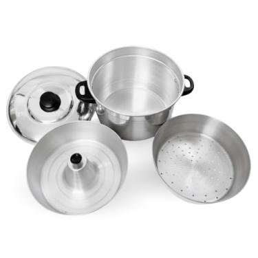 Imagem de Panela Multifuncional 3 em 1, Alumínio Polido, 2,5L, Conjunto com Forma para Banho-Maria, Cesto Vapor e Panela Principal, Ideal para Pudins, Legumes e Receitas do Dia a Dia