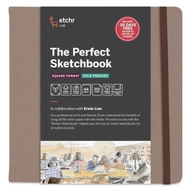 Imagem de Etchr The Perfect Sketchbook Deckle Edition – Premium 300 GSM 100% algodão prensado a frio, bordas rasgadas à mão, encadernação plana, capa de couro vegano (quadrado de 17 x 17 polegadas)