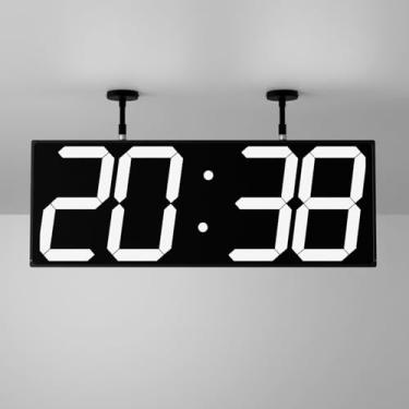 Imagem de CHKOSDA Relógio de parede digital grande de 19,5 polegadas com visor de dupla face, relógio digital multifuncional com LED pendurado com brilho ajustável, adequado para escritórios, armazéns