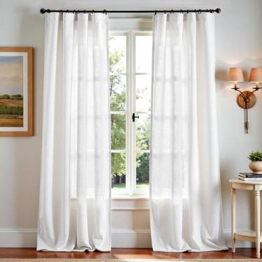 Imagem de Cortinas mezcla de lino Jinchan 300 cm extra largas 2 paneles blanco r