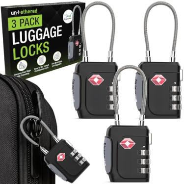 Imagem de Untethered Cadeados de bagagem TSA (pacote com 3) – Cadeados de viagem aprovados pela TSA para malas, mochilas, bolsas de ginástica e bagagem despachada (pacote com 3 | Preto)