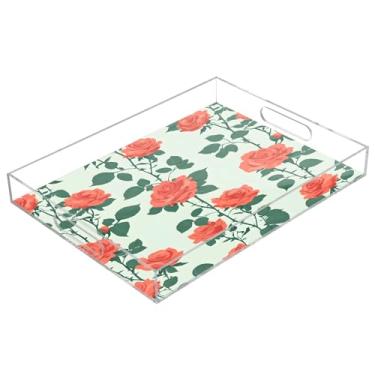 Imagem de STAYTOP Bandeja de servir de acrílico rosa vermelha para Dia dos Namorados, 15,7 x 11,20 cm, bandejas decorativas à prova de derramamento, organizador de bancada para café da manhã, chá, comida
