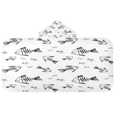 Imagem de CEBUGI Toalha de banho com capuz de esqueletos de peixe para crianças toalha de banho macia absorvente com capuz 127 x 59,7 cm toalha de banho de praia para meninos e meninas
