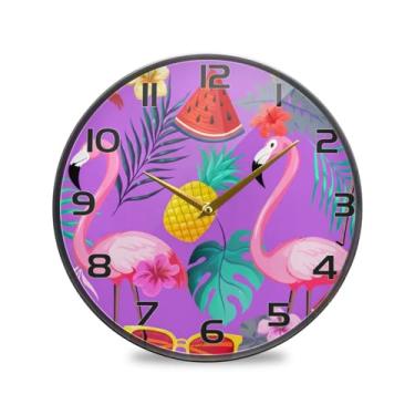 Imagem de YETTASBIN Relógio de parede de acrílico Flamingos - Silencioso, sem tique-taque, operado por bateria, relógio redondo decorativo criativo para cozinha, sala de estar, banheiro, decoração de escritório