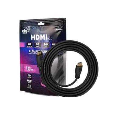 Imagem de Cabo HDMI 2.0 ELG HD4K100, 10 m, 4K, 60 Hz, Preto