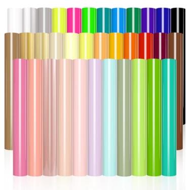 Imagem de VINYL FROG Pacote de vinil de transferência de calor 35 cores HTV folhas de vinil 30,5 cm x 25,4 cm ferro em vinil multicolorido, vinil prensado a quente para camisetas de tecidos DIY