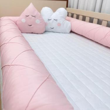 Imagem de Enxoval Cama Solteiro Montessoriana Meninos e Meninas Nuvem Gota 6 Peças Rolo Protetor de Cama (Rosa)