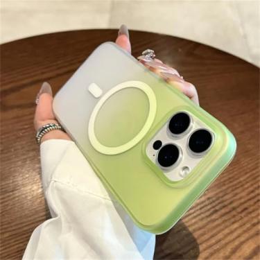 Imagem de Capa ultrafina com efeito degradê fosco e transparente, com carregamento magnético sem fio, para iPhone 16, 15, 14 Plus, 13, 12 Pro Max. Capa rígida de policarbonato (para iPhone 14/Verde).