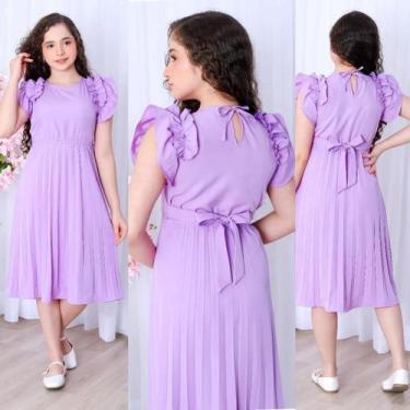 Imagem de Vestido Juvenil Infantil saia plissada com forro e manga com babados -