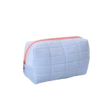 Imagem de Bolsa de armazenamento portátil de pelúcia para mulheres, suporte de pincel de maquiagem leve de grande capacidade, bolsa de presente para viagens ao ar livre, Azul, Bolsa de maquiagem multiuso de