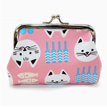 Imagem de Linda bolsa de moedas de gato para mulheres e meninas – Carteira pequena com cadeado Kiss para moedas, dinheiro, chaves e batom, mini porta-moedas com moldura de metal, rosa
