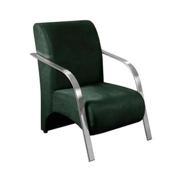 Imagem de Poltrona Suede Vênus Decorativa Braço de Alumínio Cor:Verde - Santo Bo