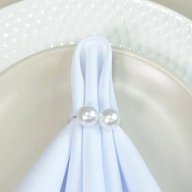 Imagem de Kit 10 Pçs Anel para Guardanapo 10 Lugares Pérola Dupla Grande 4x3cm Argola Prata