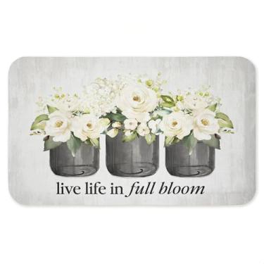 Imagem de Tapete antifadiga Life In Full Bloom Flowers, ergonômico acolchoado para cozinha e pé com suporte antiderrapante, tapete confortável ecológico, design por letras e forrado, 76 x 45 cm