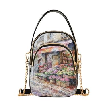 Imagem de Joisal Bolsa tiracolo acolchoada com desenho de cachorro-quente para mulheres, bolsa de ombro pequena com zíper triplo para o verão, Paris Village Florista, 15*21*8cm