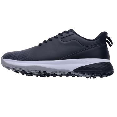 Imagem de NRNHI Tênis de golfe masculino profissional para atividades ao ar livre, leve, antiderrapante, para caminhada, golfe, tamanho 38-46, Preto, cinza, 38