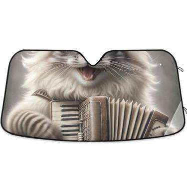 Imagem de Acordeão de gato fofo personalizado para-sol de carro engraçado para-brisa retrátil dobrável automotivo protetor solar M, 139.7 cm x 70.1 cm