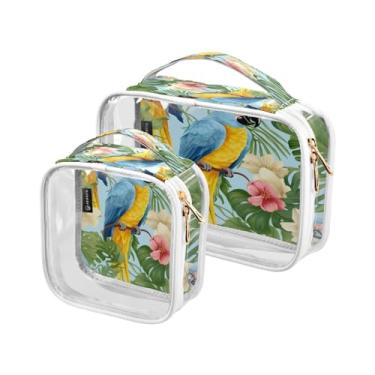Imagem de GAIGEO Conjunto de bolsas de maquiagem transparentes para cães pug em cores arco-íris, bolsa de higiene pessoal de viagem, acessórios de viagem cosméticos, pacote com 2, Folhas de samambaias e