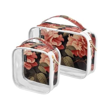 Imagem de GAIGEO Conjunto de bolsas de cosméticos transparentes de Natal, bolsas de maquiagem de plástico transparente com zíper, acessórios de viagem para cosméticos, pacote com 2, Flores grandes pintadas - 4
