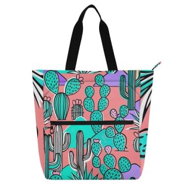 Imagem de GAIGEO Bolsa de trabalho feminina verde com zíper de lona bolsa de praia utilitária infantil com compartimentos