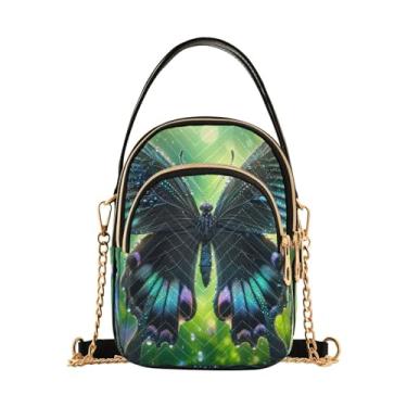 Imagem de GAIGEO Bolsa tiracolo feminina de morangos e flores, bolsa tiracolo moderna com bolsos, Linda borboleta preta, One Size
