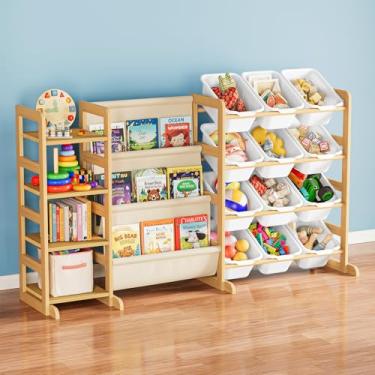 Imagem de SpaceAid Organizador de armazenamento de brinquedos 3 em 1 com 4 prateleiras e 12 caixas, organizador de brinquedos, estante de livros de 3 camadas, estante para quarto, sala de jogos, decoração de