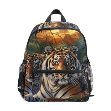 Imagem de GAIGEO Family Tigers Animal Kids Mini Backpack Backpack for Preschool Girl with Front Pocket, Safety Whistle for Ages 3-8