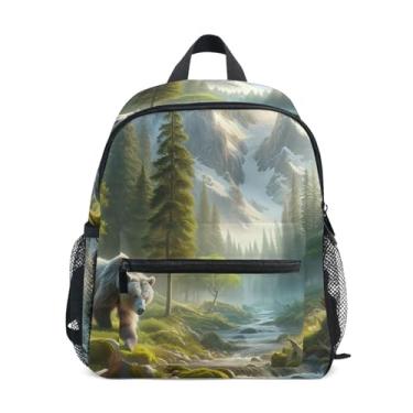 Imagem de GAIGEO Landscape Forest Bear Childrens Backpack Backpack for School Girls with Front Pocket, Safety Whistle for Ages 3-8