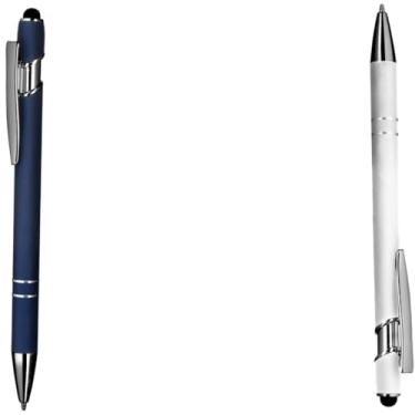 Imagem de Caneta esferográfica em metal com ponta touch escrita em azul Design moderno para anotações (Azul e Branco 2)