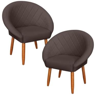 Imagem de 2 Poltronas Estofada Resistente para Sala de Estar Reforçado Tecido Corano Pés Palito MOBLAN decor (Marrom)
