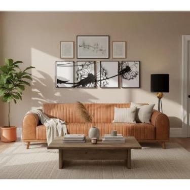 Imagem de Sofá Living Átila, 2,10 Metros, Design Retrô. (Couro - Caramelo)