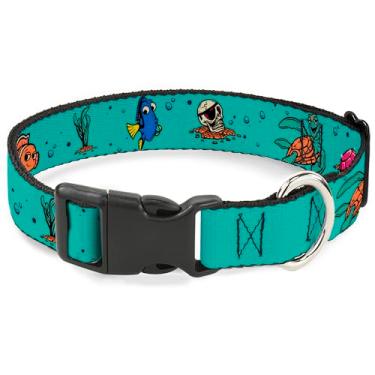 Imagem de Coleira para animais de estimação Disney, fivela de plástico para coleira de cachorro, Procurando Nemo Fish and Under Sea Treasures Aqua Blue, 23 a 33 cm de largura