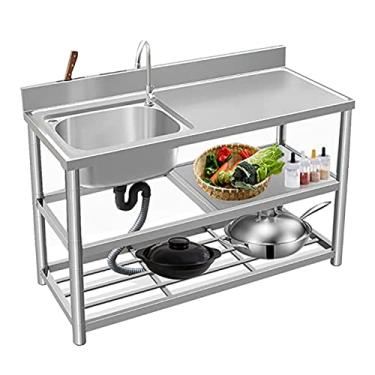 Imagem de Tigela única de aço inoxidável independente, pia de uso livre, pia de cozinha de restaurante comercial, com bancada e prateleiras de armazenamento, lavatório utilitário (120 cm/47 pol),