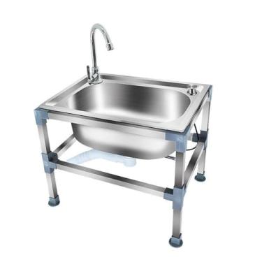 Imagem de ZAHIKA Pia de esfregão de piso de aço inoxidável, lavatório de serviço de esfregão, pia interna e externa, balde de esfregão utilitário, pia de lavanderia, bacia com drenagem/filtro de pia (48 cm)