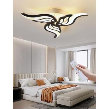 Imagem de Luminária de teto LED moderna, dimerizável, com design em formato de flor, em acrílico, com controle remoto, ideal para sala de estar, sala de jantar, quarto, cozinha, quarto infantil e escr