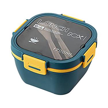 Imagem de Container de Salada com 4 Compartimentos para Almoço Molho e Colher Containers Armazenamento Preparo Comida Lanches Escola Viagens Acampamento Escritório Reutilizável Bem PP Silicone