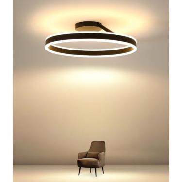 Imagem de Luminária de teto LED moderna, redonda, dimerizável (3000-6000K), com controle remoto. Ideal para corredor, escritório, quarto, cozinha e sala de estar. Iluminação inteligente (preta, 60cm).