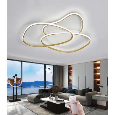 Imagem de Luminária de teto LED criativa e regulável, preta e dourada, moderna, para sala de estar, com controle remoto, em metal acrílico, com design que protege os olhos, ideal para sala de jantar,