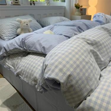 Imagem de Conjunto de cama xadrez listrado simples para casa e dormitório, kit de edredom macio ao toque, 8, 1,8 m, conjunto de 4 peças