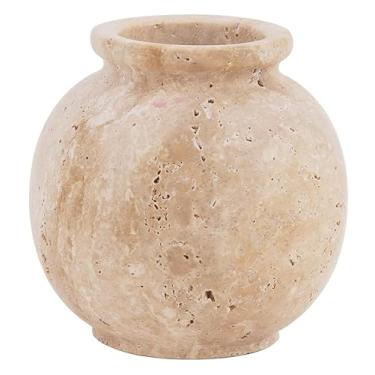 Imagem de SPESHSTONES Vaso de flores de mármore, vasos de travertino decorativos feitos à mão para flores frescas e secas, grama dos pampas e plantas - Peça central de mesa de centro ideal, prateleira de