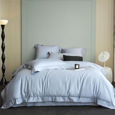 Imagem de Conjunto de cama macio e simples em algodão premium, tamanho Queen/King, com capa de edredom, cor 6 e lençol de baixo de 1,8 m.