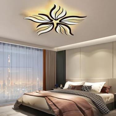 Imagem de Luminária de teto LED moderna com design de flor, 74 cm (29 polegadas), dimerizável, ultrafina, em acrílico, com controle remoto, ideal para sala de estar, quarto e sala de jantar (preta, 5