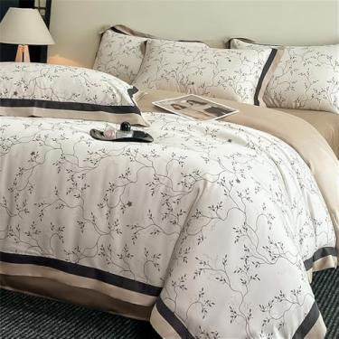 Imagem de Jogo de cama de fibra de bambu macia com toque fresco e estampa acetinada, ideal para o verão. Inclui capa de edredom, lençol de baixo e lençol de elástico. Estilo 1. Lençol de baixo com 1,8 MB.