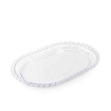 Imagem de Kit 2 Bandejas Decorativas Oval Pérola 20x13cm para Mesa Posta Festa e Decoração (Transparente)