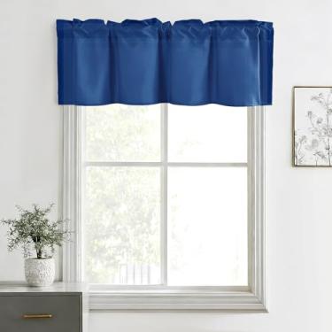 Imagem de Hiasan Cortinas de saia para cozinha, sala de estar, porão e janelas de banheiro, janela pequena, topo curto sólido de fazenda, painéis de cortina com bolso de haste curta - 106 x 30 cm, azul royal, 1