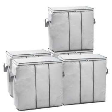 Imagem de Maymooner Pacote com 5 sacos de armazenamento de roupas transparentes de 55L, caixas de armazenamento dobráveis de plástico à prova de umidade, recipiente organizador de armário para quarto, roupa de