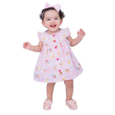 Imagem de Vestido de Bebê Roupa Menina Infantil Com Tiara 100% Algodão - Mundo N