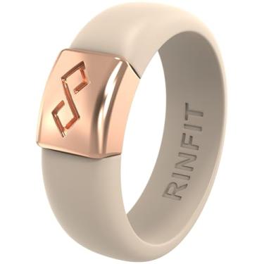 Imagem de Rinfit Anéis de silicone para mulheres de 6 mm de largura e homens de 7 mm de largura, 2 mm de espessura - alianças de casamento de silicone - Anel infinito com placa de metal - Design patenteado
