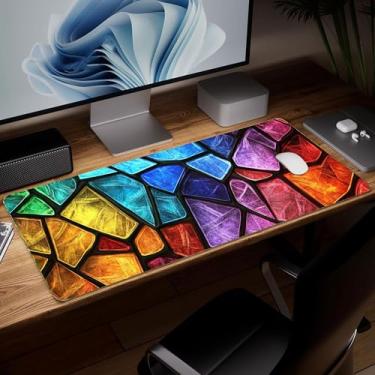 Imagem de Tapete de mesa minimalista de couro, mouse pad de arte colorida grande teclado de computador mousepad para jogos à prova d'água protetor e capa de mesa, tapete de mouse decorativo de couro PU para