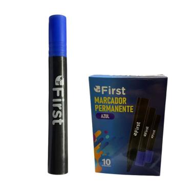 Imagem de Kit com 10 Canetas Marcador Azul Permanente Alta Fixação